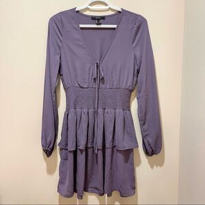 Forever21 Purple Lavender Plunging Long Sleeves Ruffle Tiered Layer Dress Small